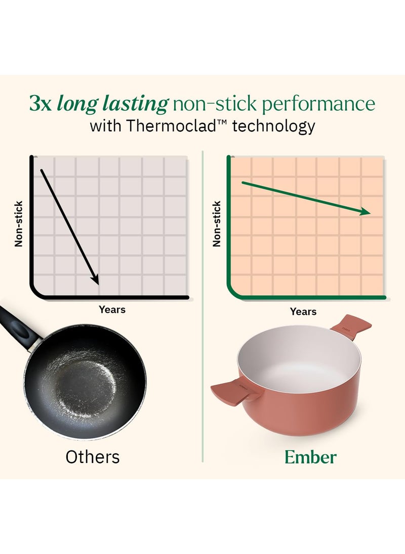 Ember Cookware Ember Cookware Arcilla Ceramic Non Stick Dutch Oven 24cm Metallic lid Matching Handles 1x Spatula Non Toxic Biryani Pot Induction Safe PFAS PTFE Free Florence Series Terracotta  - Image 5