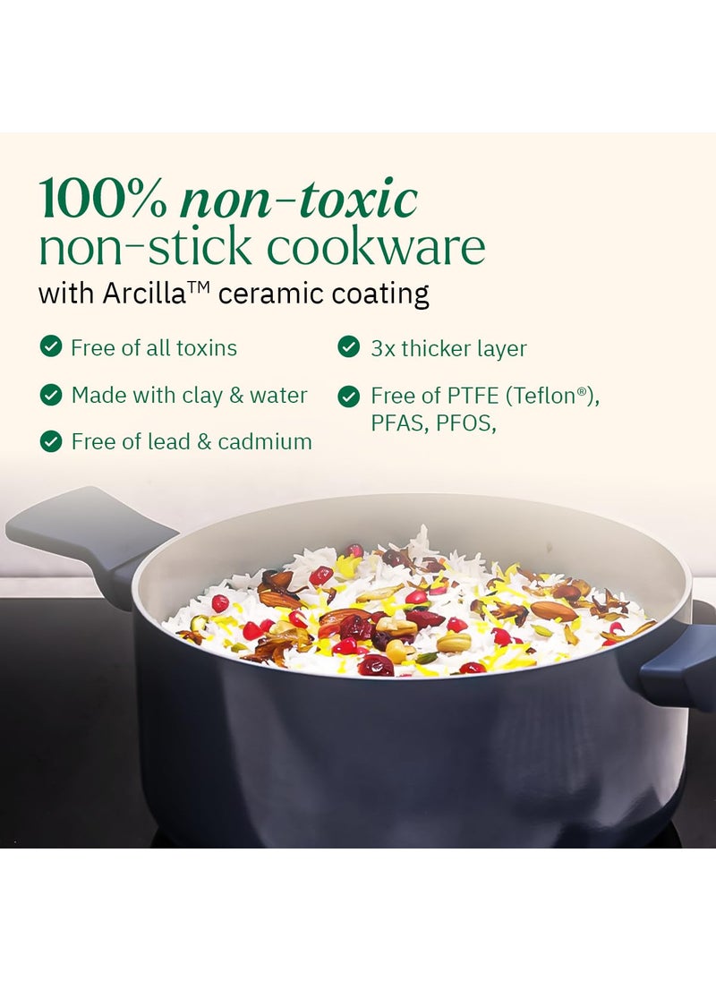 Ember Cookware Ember Cookware Arcilla Ceramic Non Stick Dutch Oven 24cm Metallic lid Matching Handles 1x Spatula Non Toxic Biryani Pot Induction Safe PFAS PTFE Free Florence Series Terracotta  - Image 4