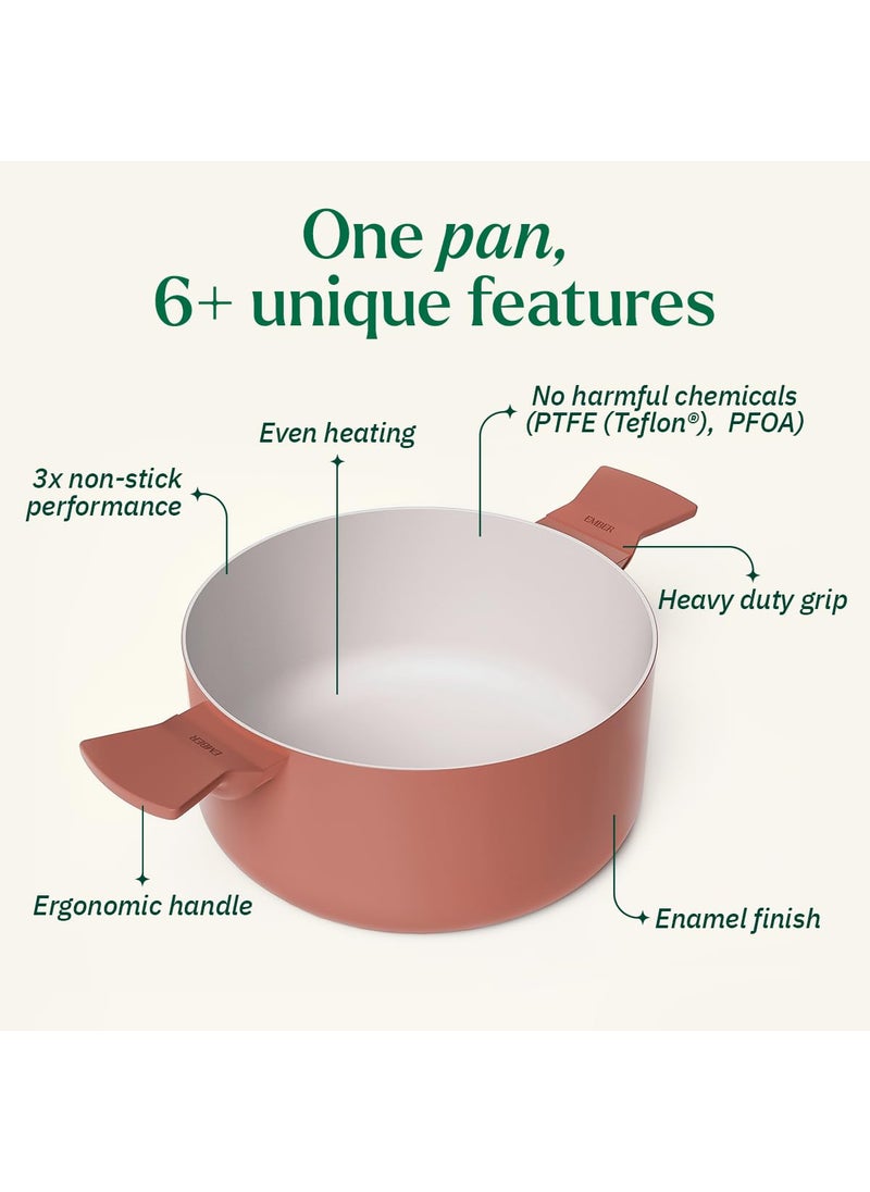 Ember Cookware Ember Cookware Arcilla Ceramic Non Stick Dutch Oven 24cm Metallic lid Matching Handles 1x Spatula Non Toxic Biryani Pot Induction Safe PFAS PTFE Free Florence Series Terracotta  - Image 2