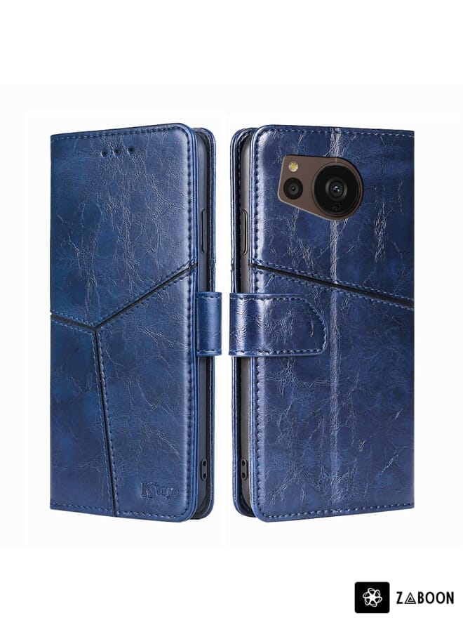 Zaboon Protective Case For Sharp Aquos sense7 Plus Geometric Stitching Horizontal Flip Leather - Image 1