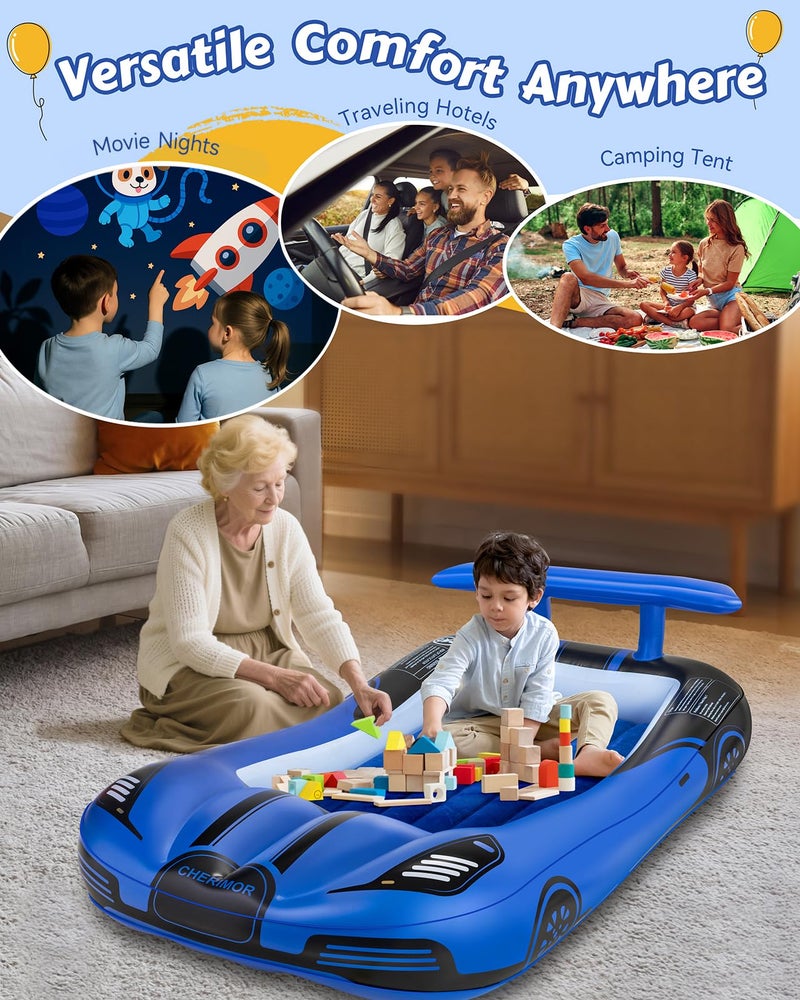 CHERIMOR Inflatable Toddler Travel Bed with Safety Bumpers & 2 Mins Auto Inflation Pump, Portable Toddler Kids Air Mattress with Carry Bag for Home Grandma's Sleepovers Travel Camping, 330lbs Support - Image 2