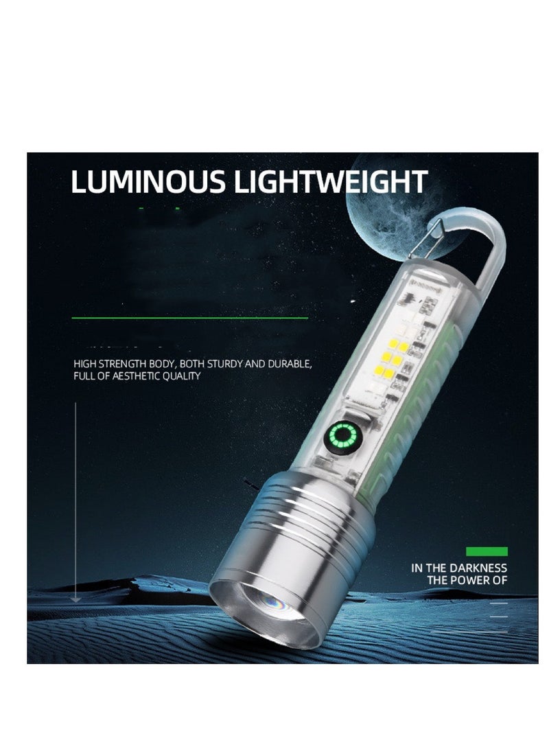 Strong Light Flashlight LED Side Light Telescopic Zoom Multi-Position Long-range Luminous Body Outdoor Flashlight - Image 1