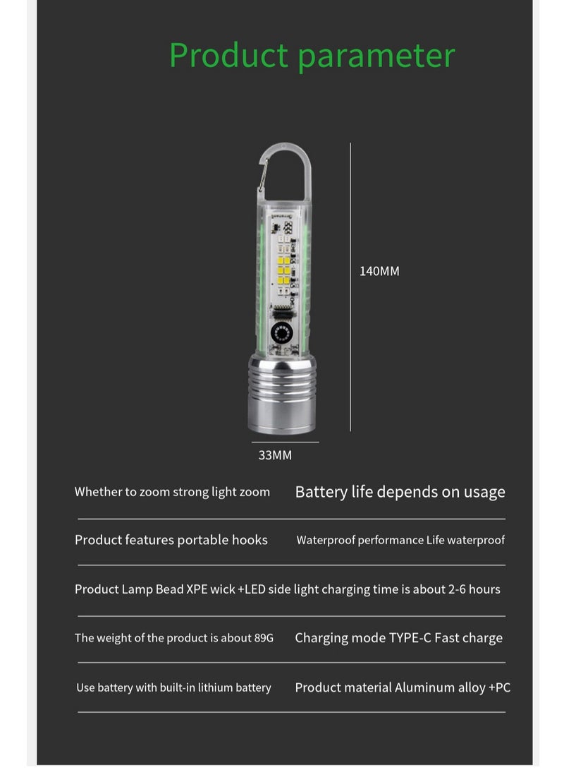 Strong Light Flashlight LED Side Light Telescopic Zoom Multi-Position Long-range Luminous Body Outdoor Flashlight - Image 4