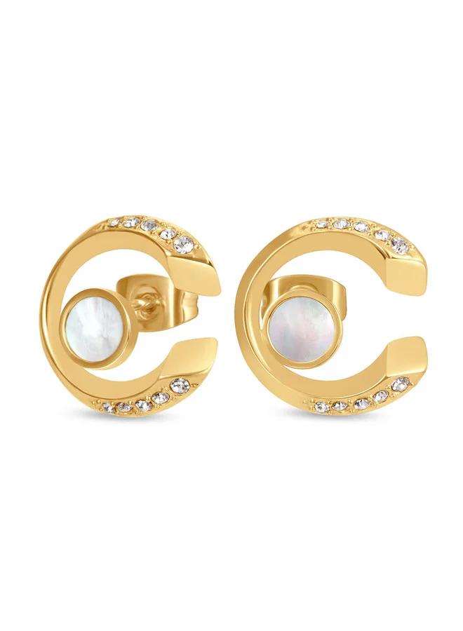 Bella Gold Crystal ‘C’ Charm & Pearl Earrings for Women