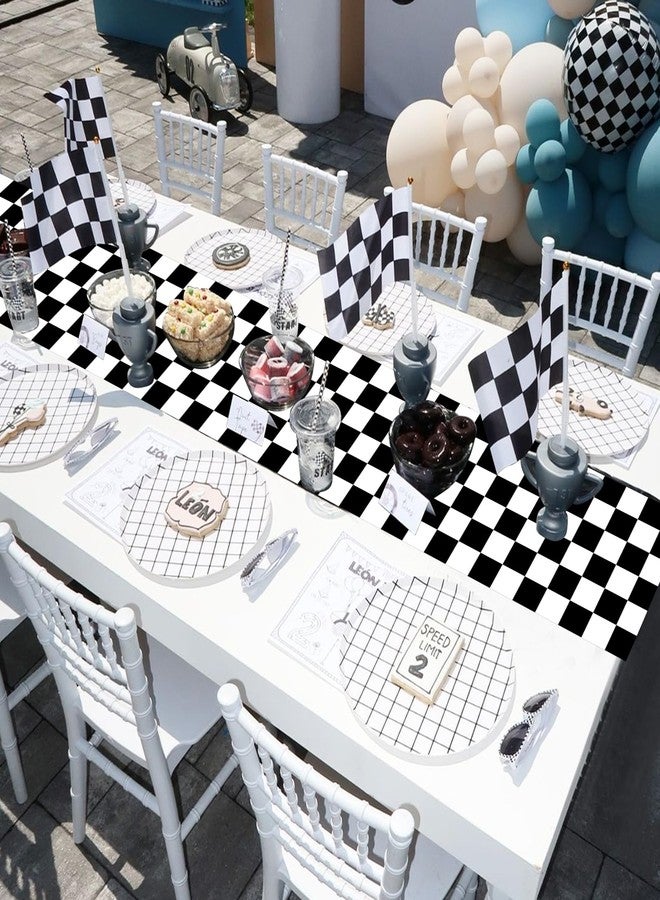 Hallswl 6pcs Black and White Checkered Table Runners,Waterproof Plastic Plaid Table Runner for Dining Table Kitchen Modern Home Decor Indoor Outdoor Party Decorations,14 x 108 Inch - Image 4