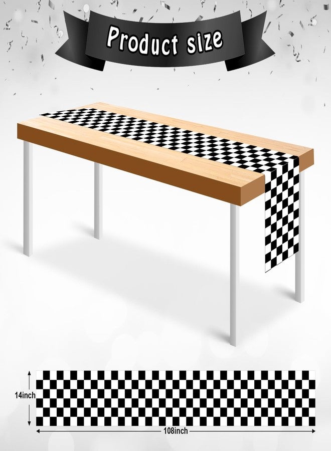 Hallswl 6pcs Black and White Checkered Table Runners,Waterproof Plastic Plaid Table Runner for Dining Table Kitchen Modern Home Decor Indoor Outdoor Party Decorations,14 x 108 Inch - Image 2