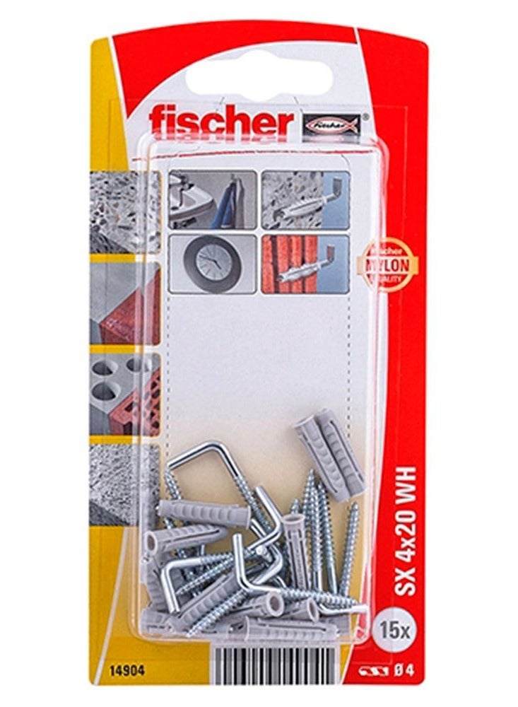 Fischer Nylon Expansion Fixing Plug W/Angle Hooks SX 4 WH B 10Pcs