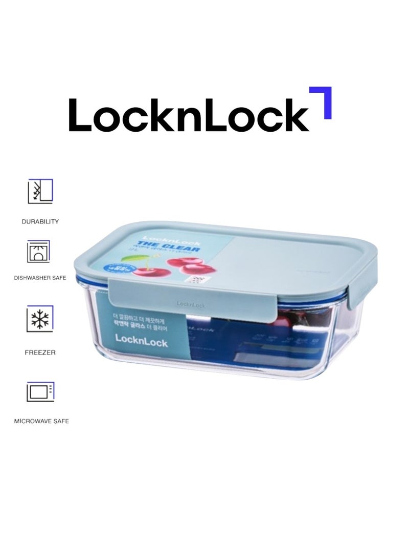 LocknLock حاوية تخزين طعام زجاجية مستطيلة شفافة 630 مل باللون النعناعي - متينة، محكمة الإغلاق، مقاومة للحرارة - Image 1
