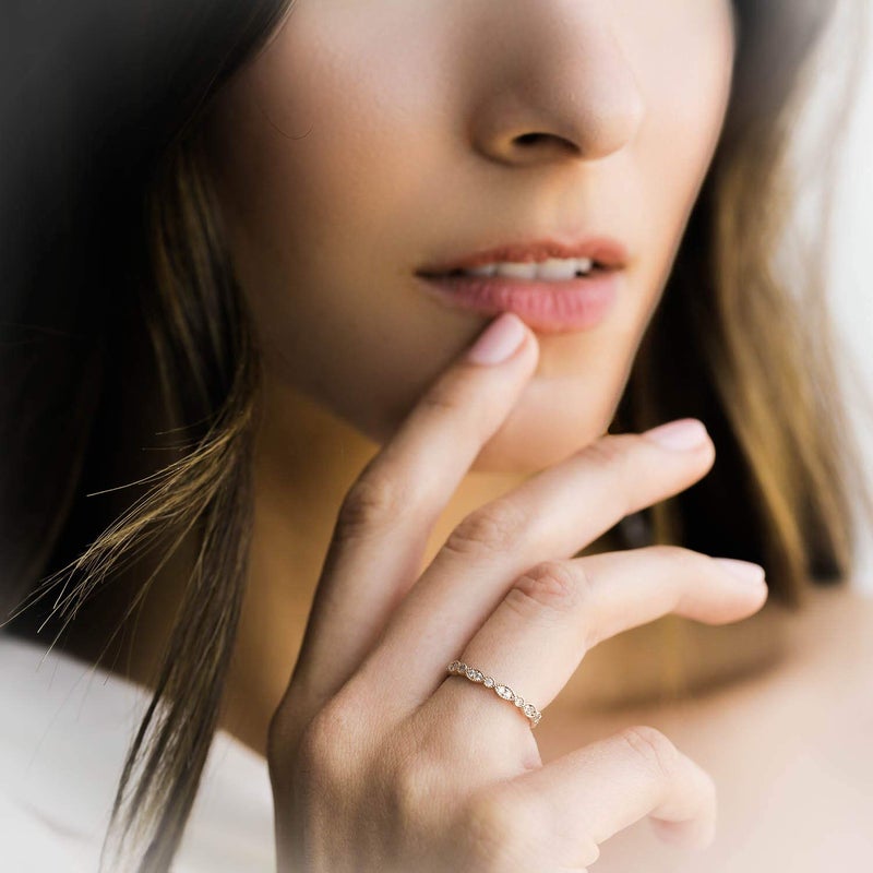 PAVOI 14K Rose Gold Plated Rings Cubic Zirconia Band | Round Milgrain Eternity Bands | Rose Gold Rings for Women Size 8 - Image 4