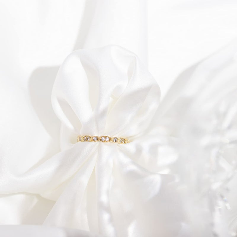 PAVOI 14K Rose Gold Plated Rings Cubic Zirconia Band | Round Milgrain Eternity Bands | Rose Gold Rings for Women Size 8 - Image 3