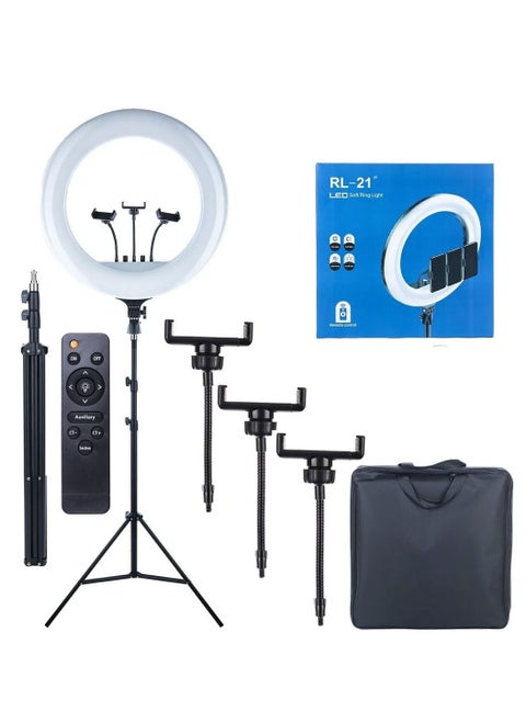 21 Inch Ring Light Tripod Mount with 3 Phone Bracket, LED Soft Ring Light with Remote Control