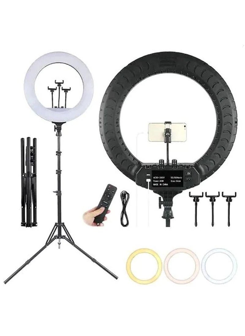 Generic - 21 Inch Ring Light Tripod Mount with 3 Phone Bracket, LED Soft Ring Light with Remote Control - Image 1