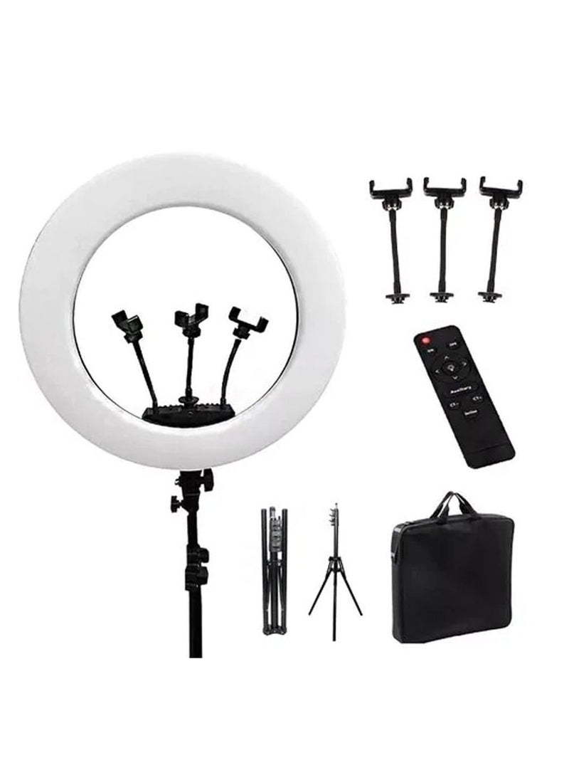 Generic - 21 Inch Ring Light Tripod Mount with 3 Phone Bracket, LED Soft Ring Light with Remote Control - Image 1