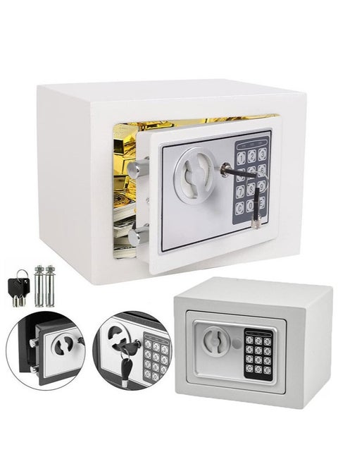 Security Lock Safe Box, Portable Home Security Box with Digital Keypad and Emergency Keys, Mini Lock Box for Valuables, Jewelry, Money and Documents, White