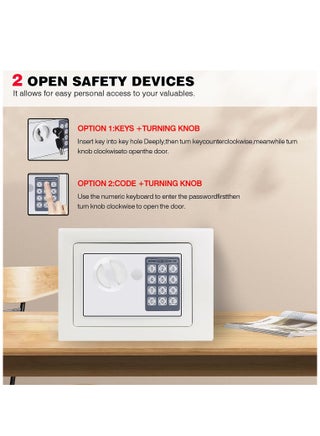 Security Lock Safe Box, Portable Home Security Box with Digital Keypad and Emergency Keys, Mini Lock Box for Valuables, Jewelry, Money and Documents, White - view 5