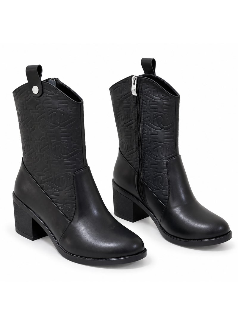 LIFESTYLISH Long Boot Heels Leather Stylish LB-36 - Black - Image 1