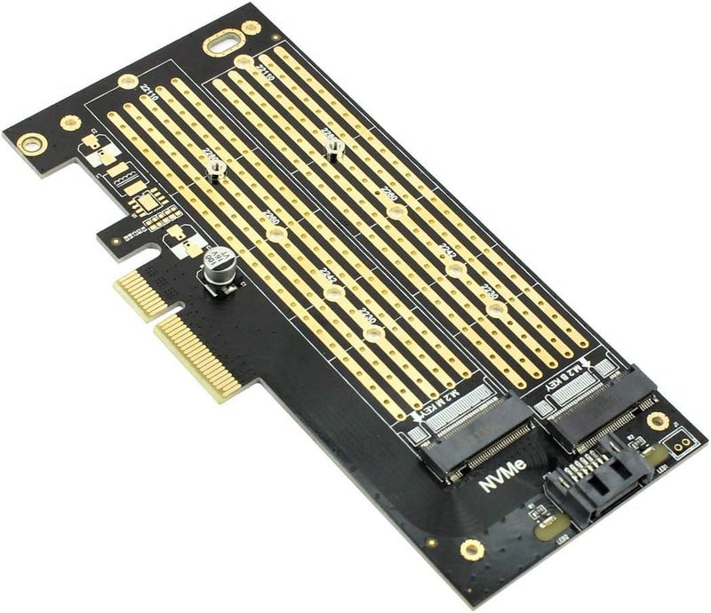 Tobo Dual M.2 PCIE Adapter,M.2 NVME(M-Key) or SATA (B-Key) SSD to PCI Express Adapter with PCI Slot Cover,Support PCIE 4.0 X4/X8/X16 Slot,Support M.2 NVME or SATA SSD TD-1129PC - Image 1
