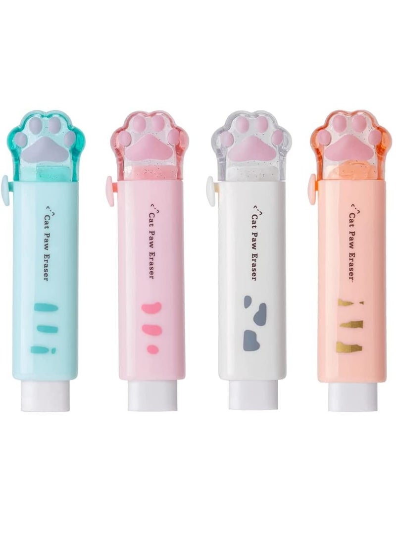 KASTWAVE Retractable Erasers, Cute Rubber for Kids, Cat Paw Shaped Push Pull Rubber Eraser for Students Writing Office School Supplies 4 Pcs - Image 1