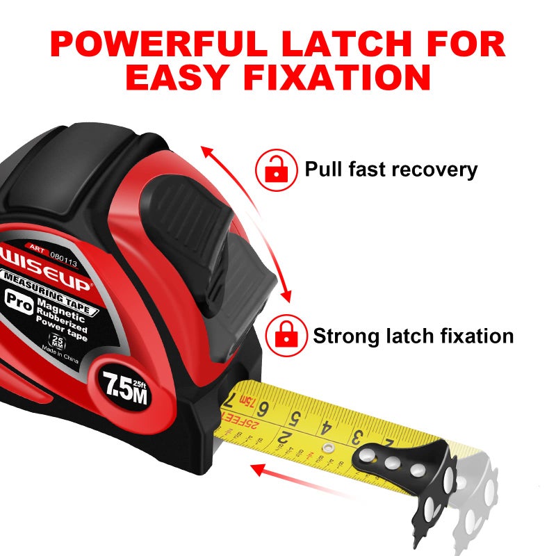 WISEUP Industrial Magnetic Tape Measure with Fractions 1/8 and Metric,Easy to Read,Measuring Tape with Belt Clip for Surveyors,Engineers,Household,Carpentry,Construction (1, 16 FT) (25 FT) - Image 4