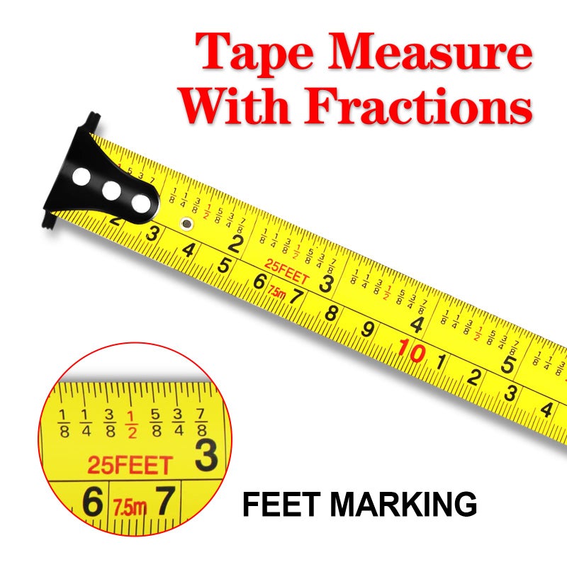 WISEUP Industrial Magnetic Tape Measure with Fractions 1/8 and Metric,Easy to Read,Measuring Tape with Belt Clip for Surveyors,Engineers,Household,Carpentry,Construction (1, 16 FT) (25 FT) - Image 2