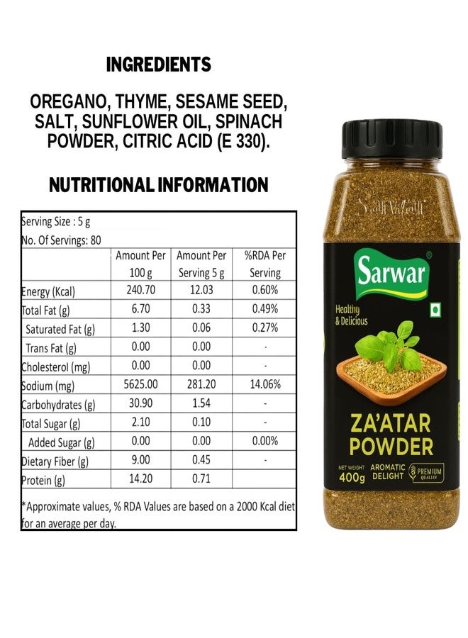 Sarwar Za’atar Powder – 400g Jar | Aromatic Middle Eastern Blend| Middle Eastern spice mix| Authentic (Seasoning) | Herb Mix| For Cooking| Spice Blend - Image 5