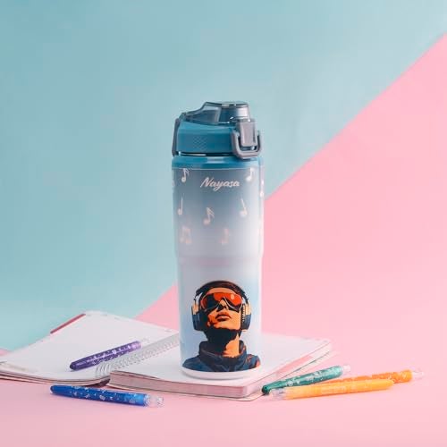Nayasa Duo-Sip Water Bottle – 635ml | Music Theme | BPA-Free, Dual Drinking Modes | Leak-Proof Insulated Steel Inner | For School, Office, Gym & Travel | Blue - Image 5