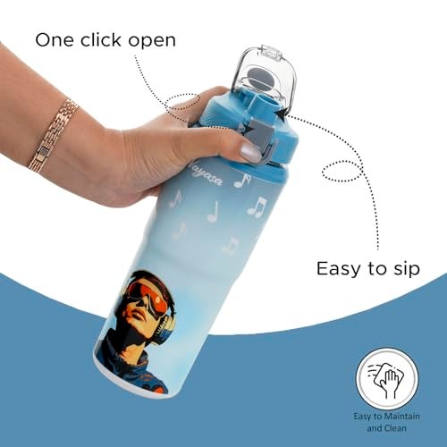 Nayasa Duo-Sip Water Bottle – 635ml | Music Theme | BPA-Free, Dual Drinking Modes | Leak-Proof Insulated Steel Inner | For School, Office, Gym & Travel | Blue - Image 3