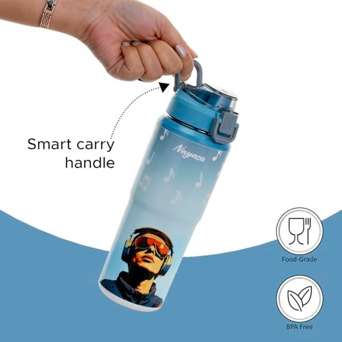 Nayasa Duo-Sip Water Bottle – 635ml | Music Theme | BPA-Free, Dual Drinking Modes | Leak-Proof Insulated Steel Inner | For School, Office, Gym & Travel | Blue - Image 4