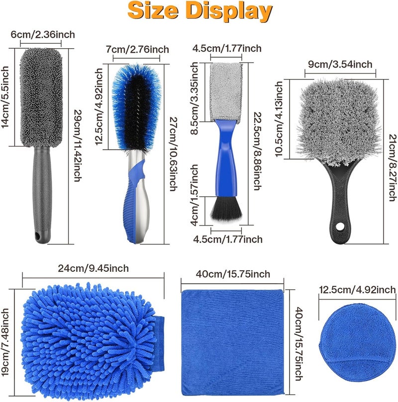 Preciva 9 Pcs Car Cleaning Kit - Preciva Detailing Kit with Tyre Hard Brush, Wheel Brushes, Coral Worm Gloves, Handkerchiefs, and Waxing Discs - Image 5