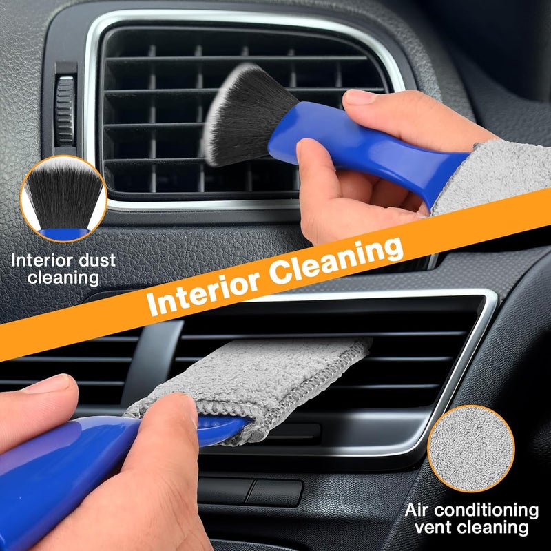 Preciva 9 Pcs Car Cleaning Kit - Preciva Detailing Kit with Tyre Hard Brush, Wheel Brushes, Coral Worm Gloves, Handkerchiefs, and Waxing Discs - Image 4