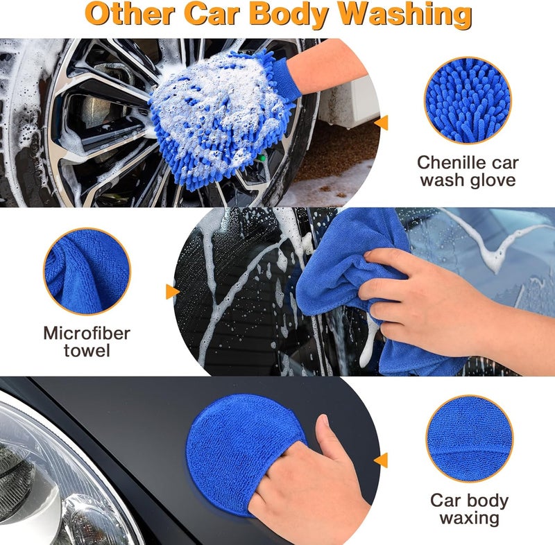 Preciva 9 Pcs Car Cleaning Kit - Preciva Detailing Kit with Tyre Hard Brush, Wheel Brushes, Coral Worm Gloves, Handkerchiefs, and Waxing Discs - Image 3