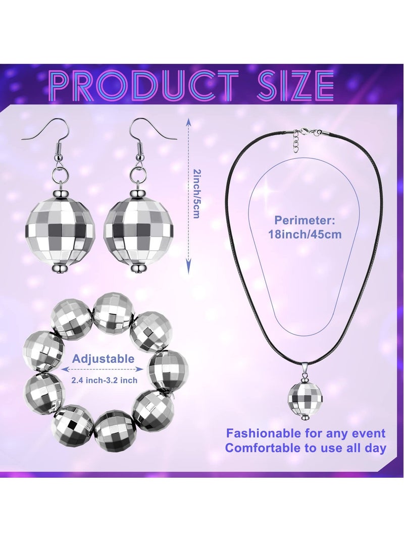 KASTWAVE 1970s Disco Accessories Disco Set, 5 Pcs Disco Costumes Set, Afro Wig Disco Ball Earrings Necklace Bracelet and Sunglasses for Women Daily (Black + Silver)  - Image 2