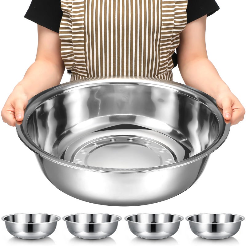 Nuogo 4 Pcs Stainless Steel Mixing Bowls Metal Mixing Bowls Extra Large Basin Salad Basin Deeper Edge Dishwasher Safe Mirror Finish for Home and Commercial Silver 18 Inch 16 Qt