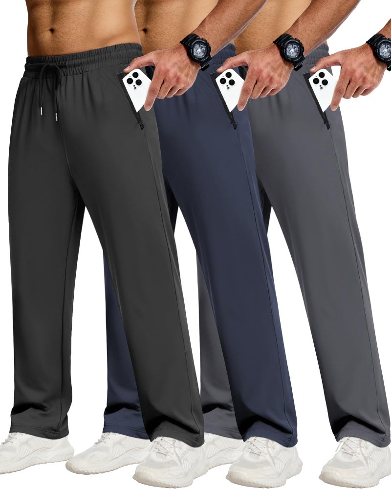 CE' CERDR 3/4 Pack Mens Sweatpants with Zipper Pockets Athletic Workout Jogger Pants for Men Running Jogging Casual Pants - Image 1