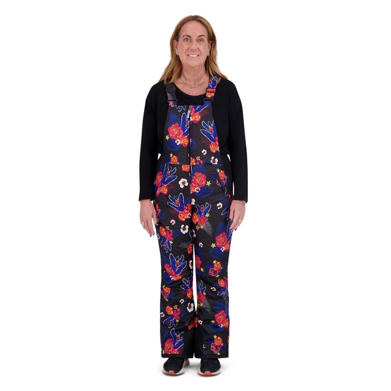 Arctic Quest Womens Ski Snow Bibs Pants Insulated Water Resistant Overalls Snowboarding Winter Waterproof Pants Women, Black Floral, 2X - Image 1