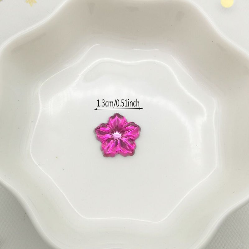 Pink 100pcs 1.3cm Flower Crystal Acrylic Rhinestone Flat Back Applique Beads - Image 2