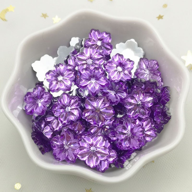 Pink 100pcs 1.3cm Flower Crystal Acrylic Rhinestone Flat Back Applique Beads - Image 4