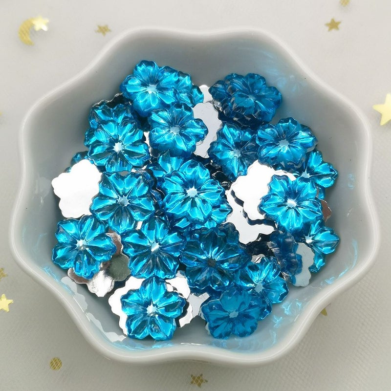 Pink 100pcs 1.3cm Flower Crystal Acrylic Rhinestone Flat Back Applique Beads - Image 5