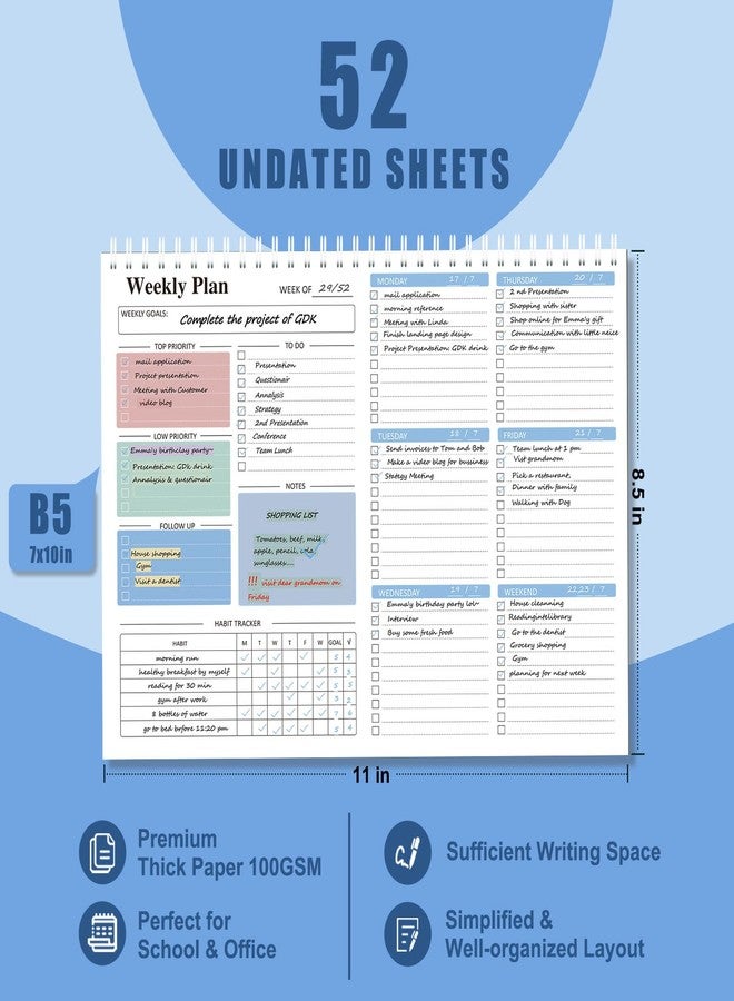 Ymumuda Weekly To Do List Notepad - Daily To Do List Undated 52 - Week Sheets, 8.5x11" Weekly Goal Notebook, Habit Tracker Journal, Excellent for Student School Work Personal Productivity Organizer - Image 5