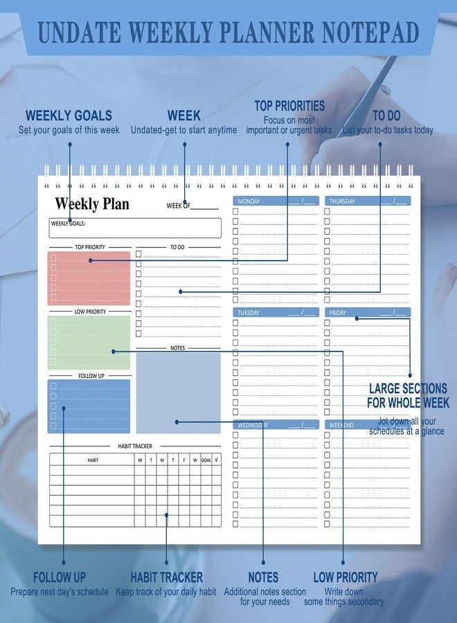 Ymumuda Weekly To Do List Notepad - Daily To Do List Undated 52 - Week Sheets, 8.5x11" Weekly Goal Notebook, Habit Tracker Journal, Excellent for Student School Work Personal Productivity Organizer - Image 4