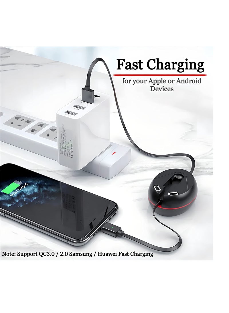 Excefore USB Charger Cable, 3 in 1 Retractable Magnetic Charging Cable, 3ft Multi Charging Cable for Travel, Compatible with USB Type C, Micro USB and iPhone Devices - Image 3