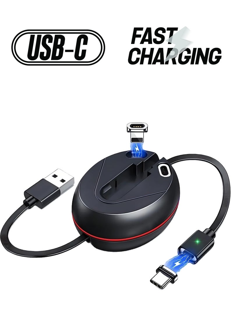 Excefore USB Charger Cable, 3 in 1 Retractable Magnetic Charging Cable, 3ft Multi Charging Cable for Travel, Compatible with USB Type C, Micro USB and iPhone Devices - Image 1