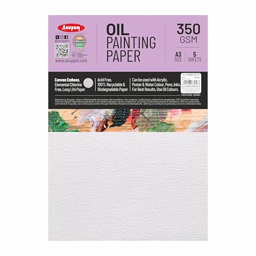Anupam Oil Painting Paper - Canvas Embossed Paper - Acid Free -Canvas Textured Paper - A3 Size - 350 GSM - 5 Sheets - Image 1