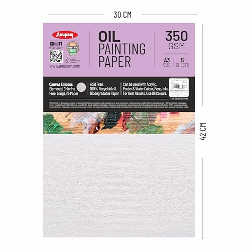 Anupam Oil Painting Paper - Canvas Embossed Paper - Acid Free -Canvas Textured Paper - A3 Size - 350 GSM - 5 Sheets - Image 2