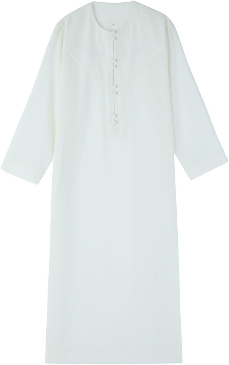 Generisch Arabian Thobe for Boys - Long Sleeve Kaftan, Round Neck Robe, White, Size 5-6 Years - Image 5