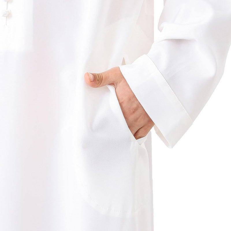 Generisch Arabian Thobe for Boys - Long Sleeve Kaftan, Round Neck Robe, White, Size 5-6 Years - Image 4