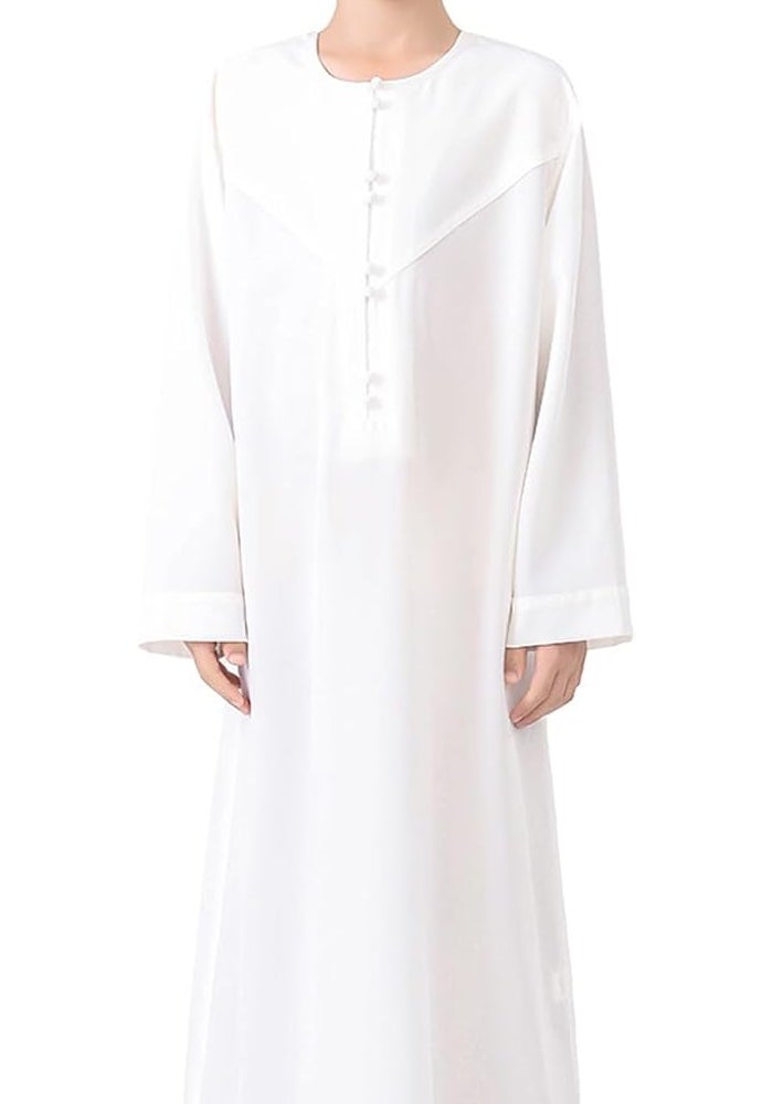 Generisch Arabian Thobe for Boys - Long Sleeve Kaftan, Round Neck Robe, White, Size 5-6 Years - Image 1