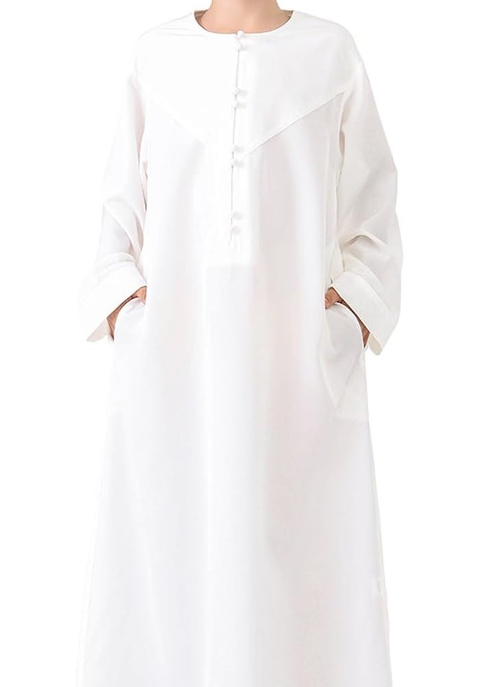 Generisch Arabian Thobe for Boys - Long Sleeve Kaftan, Round Neck Robe, White, Size 5-6 Years - Image 3