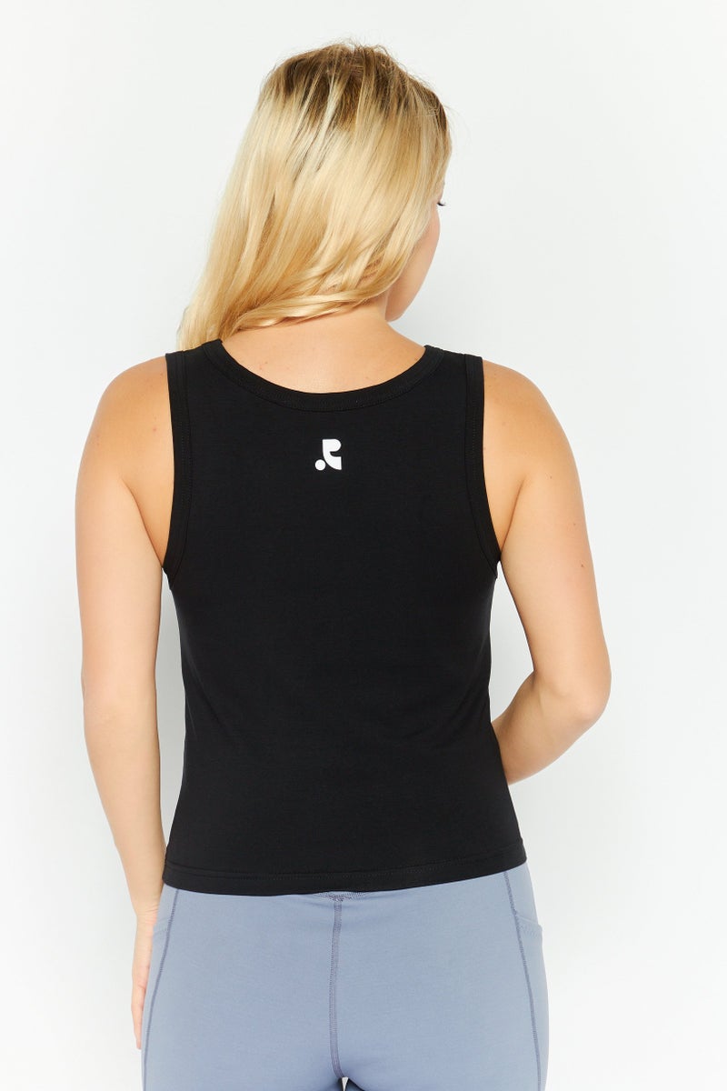 ESPRIT Women Round Neck Sleeveless Brand Logo Tank Top, Black - Image 4