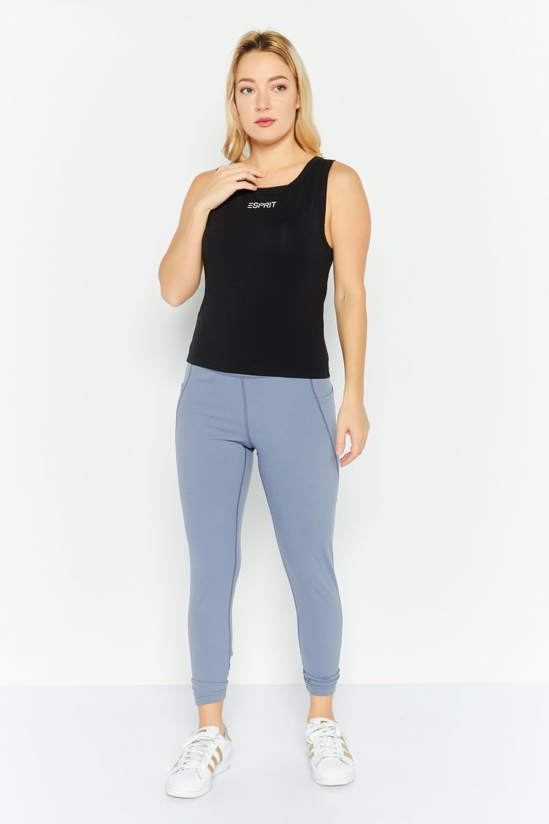 ESPRIT Women Round Neck Sleeveless Brand Logo Tank Top, Black - Image 2